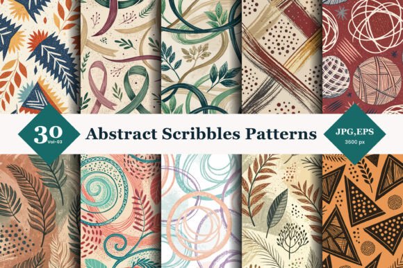 Abstract Scribbles Seamless Patterns 03