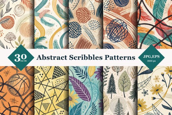Abstract Scribbles Seamless Patterns 06