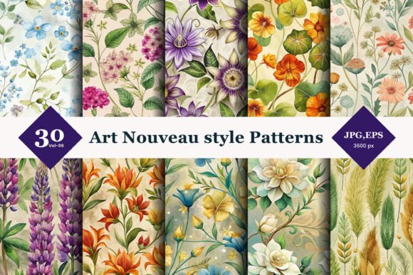 Art Nouveau Style Seamless Patterns 06
