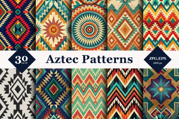 Aztec Style Seamless Patterns 01: Bold Geometric Design Assets