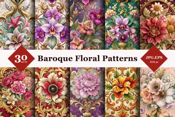 Baroque Floral Seamless Patterns 02