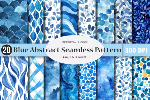 Blue Abstract Patterns, Seamless Pattern
