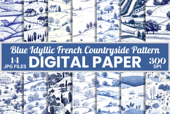 Blue Idyllic French Countryside Patterns: A Versatile Digital Asset for Modern Creators