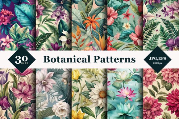 Botanical Seamless Patterns 04: Elevating Your Design Projects with Nature-Inspired Versatility
