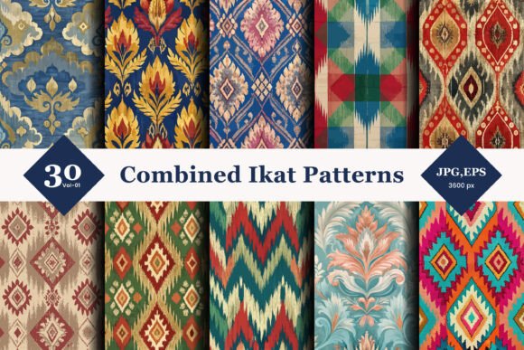 Combined Ikat Seamless Patterns 01: Bridging Traditional Artistry with Modern Design Workflows