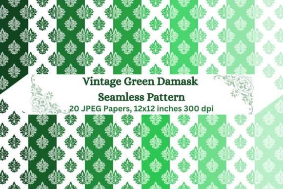 Elevate Your Creative Projects with Vintage Green Damask Seamless Patterns