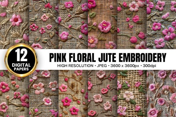 Elevating Digital Craftsmanship with Pink Floral Jute Embroidery Patterns