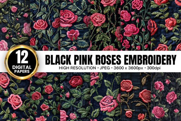 Pink Rose Flowers Embroidery Patterns: Premium Digital Assets