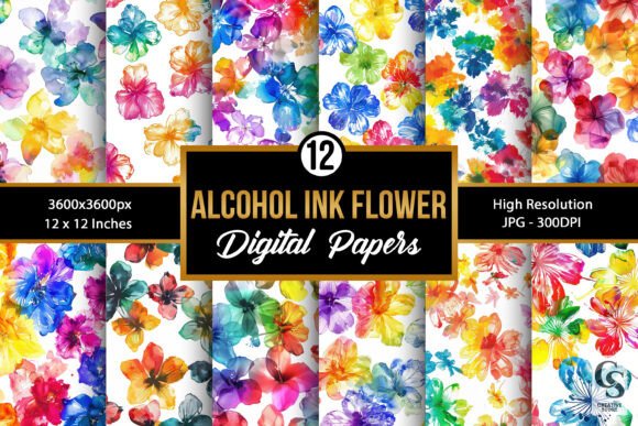Rainbow Alcohol Ink Flowers Patterns